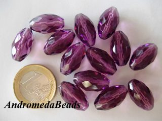 2 Perle 1/2 Cristallo sfaccettate 18x10mm Amethyst