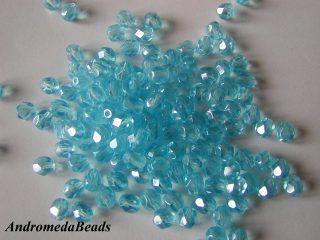 25 Perle 1/2 Cristallo sfaccettate 3mm Aquamarine
