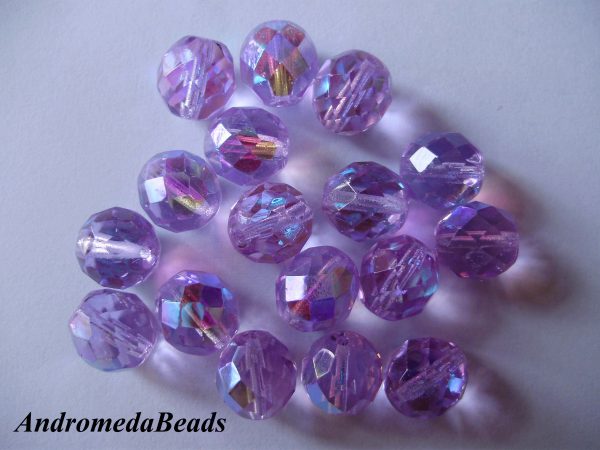 2 Perle 1/2 Cristallo sfaccettate 12mm Glicine AB