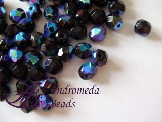 10 Perle 1/2 Cristallo sfaccettate 4mm Jet AB
