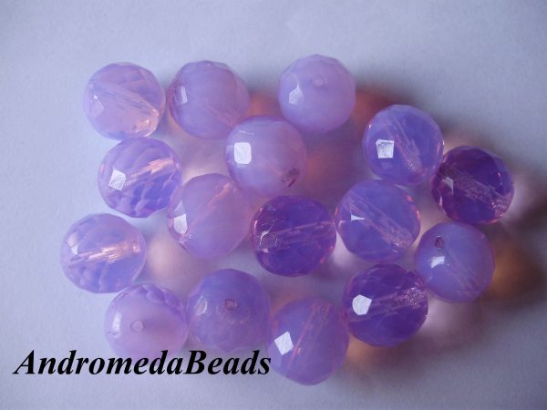 2 Perle 1/2 Cristallo sfaccettate 14mm Lavanda Opale
