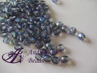 10 Perle 1/2 Cristallo sfaccettate 4mm Montana Blue AB