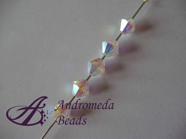 5 Cristalli Swarovski bicono 5328 6mm Crystal AB 2X - immagine 2