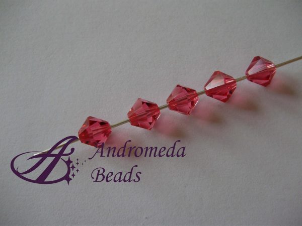 5 Cristalli Swarovski bicono 5328 6mm Indian Pink - immagine 2