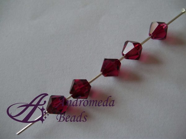 5 Cristalli Swarovski bicono 5328 6mm Ruby - immagine 2