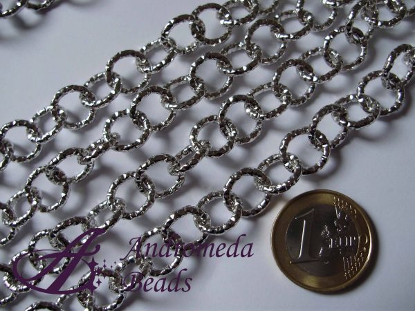 50cm Catena Tonda Alluminio Diamantata 12mm colore Argento