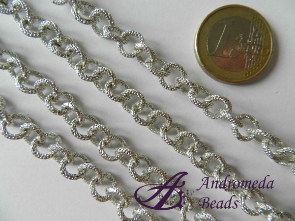 50cm Catena Tonda Alluminio Zigrinata 7.7mm colore Argento