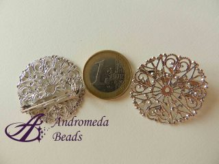 Tondo in Filigrana Metallica Bronzo Bianco 30mm con Spilla