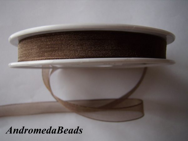 1 Metro Sfuso di Nastro in Organza colore Marrone 10mm