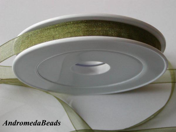 1 Metro Sfuso di Nastro in Organza colore Olivine 10mm