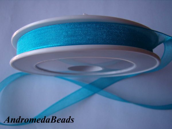 1 Metro Sfuso di Nastro in Organza colore Turchese 10mm