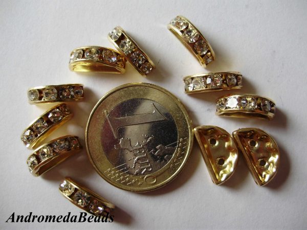 Ponte 2 fori con Strass colore Oro 13x6mm