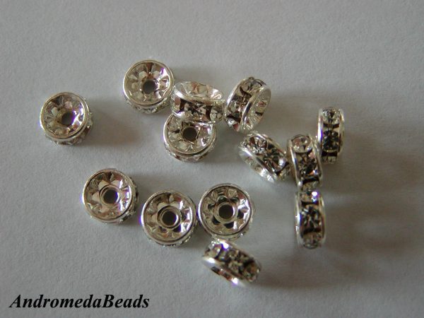 2 Rondelle con Strass colore Argento 6mm