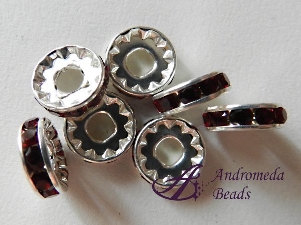 Rondella con Strass Foro Largo colore Granata 12mm