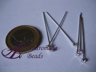 2 Spilli Swarovski colore Argento Round Crystal AB 18 lunghezza 4cm