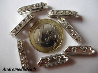 Trapezio 2 fori con Strass colore Argento 20x6mm