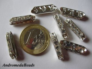 Trapezio 3 fori con Strass colore Argento 20x6mm
