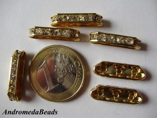 Trapezio 3 fori con Strass colore Oro 20x6mm