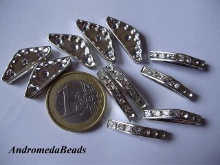 Trapezio 3 fori con Strass colore Argento 22x8mm