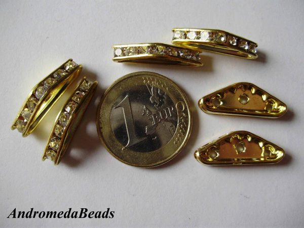 Trapezio 3 fori con Strass colore Oro 22x8mm