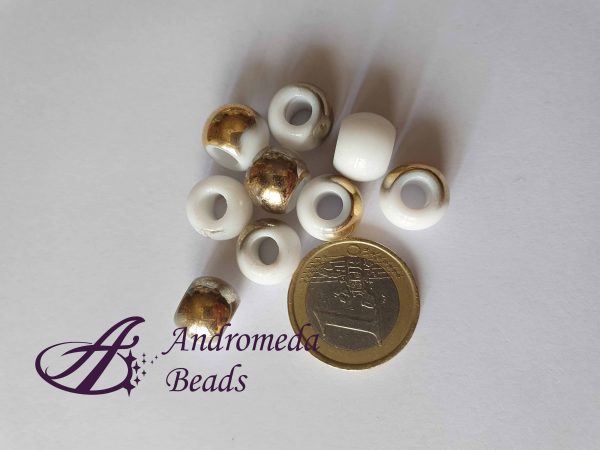 1 Perla con Foro Largo 11x9mm colore Bianco/Oro Antico