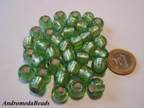 1 Perla con Foro Largo 11x9mm colore Foglia Argento Verde Chiaro