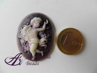 Cammeo con Angioletto in Resina 40x30mm colore Viola