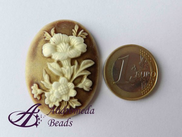 Cammeo con Fiore in Resina 39x29mm colore Marrone/Oro