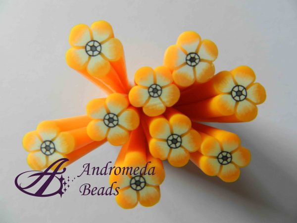 Canes: 1 Barretta in Pasta Polimerica (simil Fimo) Fiore Arancione