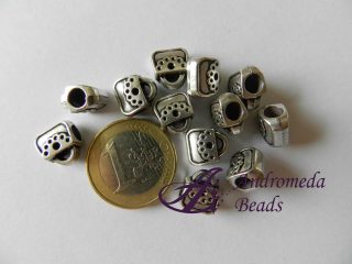 Perla in Metallo Foro Largo 11x10mm Borsetta colore Argento Antico