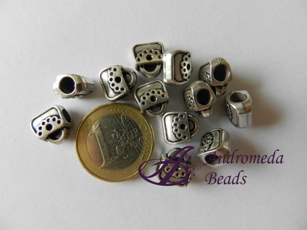 Perla in Metallo Foro Largo 11x10mm Borsetta colore Argento Antico