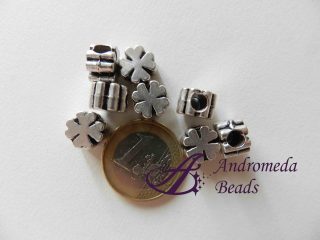 Perla in Metallo Foro Largo 10x7mm Quadrifoglio colore Argento Antico