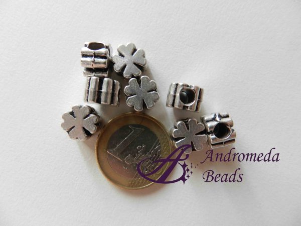 Perla in Metallo Foro Largo 10x7mm Quadrifoglio colore Argento Antico