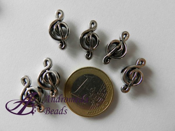 Perla in Metallo Foro Largo 18x9mm Chiave Violino colore Argento Antico