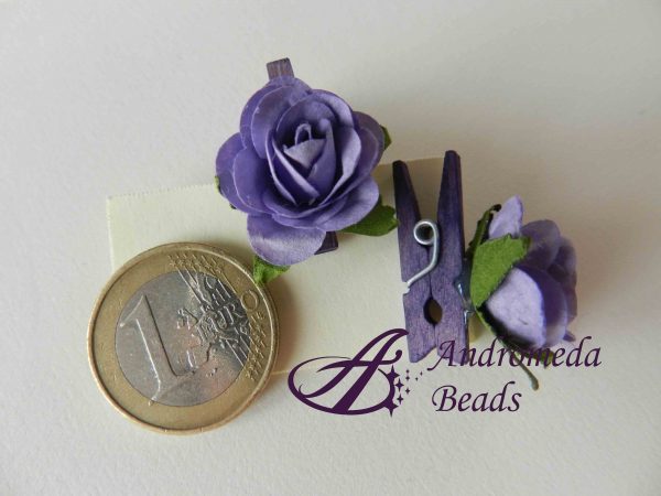 Rosellina in Carta con Molletta in Legno colore Lilla 1.7x2.5cm
