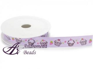 Nastro Grosgrain con Cupcake 15mm colore Glicine Rotolo 25m