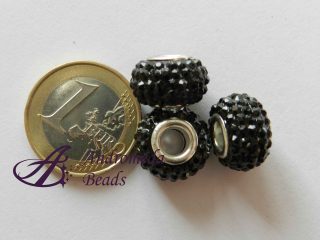 Perla Stile Pandora con Strass Nero