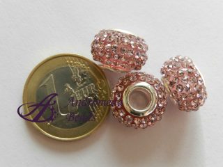 Perla Stile Pandora con Strass Rosa