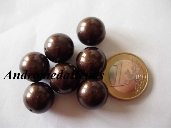 2 Perle Satinate 14mm colore Marrone