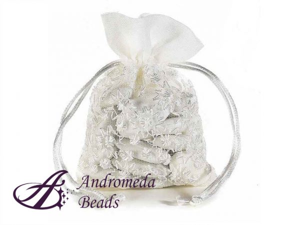 Sacchetto Organza Portaconfetti con Ricamo e Tirante Fantasia Fiori
