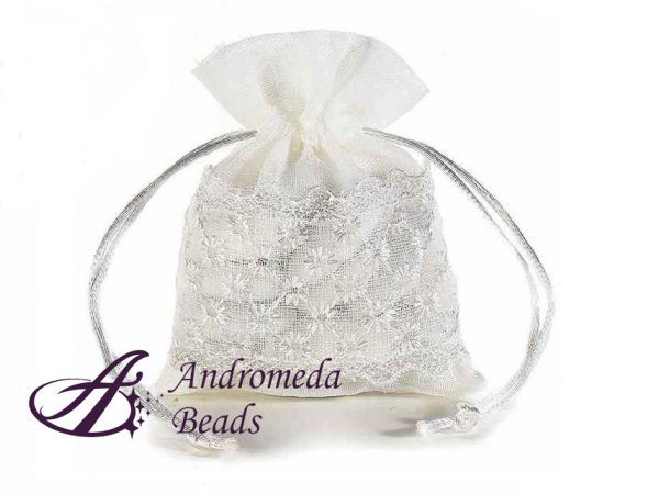 Sacchetto Organza Portaconfetti con Ricamo e Tirante Rete Fiori