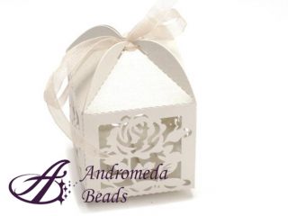 Scatolina Portaconfetti Fiore 55x55x75mm in Carta Glitterata Crema