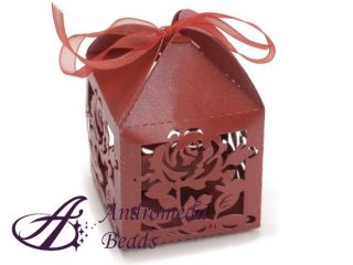 Scatolina Portaconfetti Fiore 55x55x75mm in Carta Glitterata Rossa
